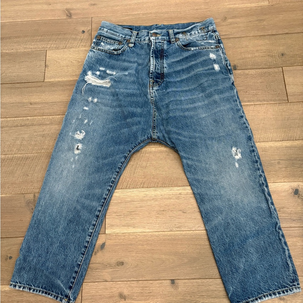 R13 Blue Distressed Drop crotch Jeans